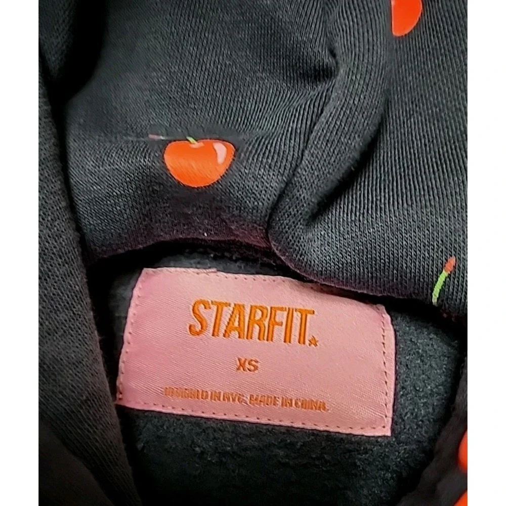 Starfit‎ Navy Blue Cherry Print Matching Set XS Cotton Blend Hoodie Joggers